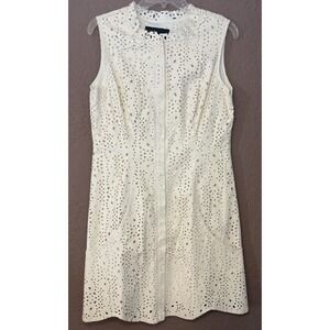 Eros Apparel NY NWT Dress Ivory Laser Cut Eyelet PU Faux Leather Zip Front VTG L